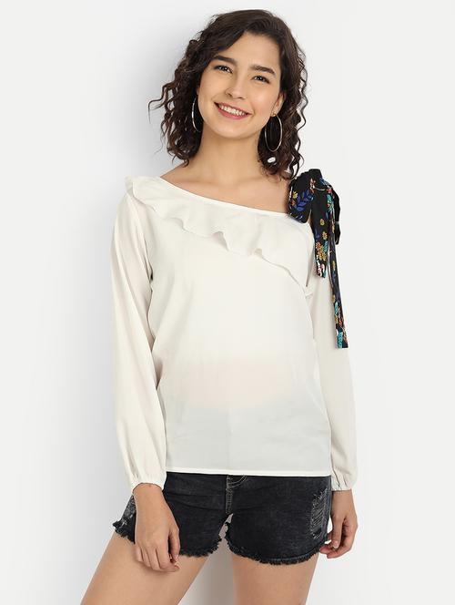 contrast tie knot shoulder top - 18402671 - Very Small Image - 1