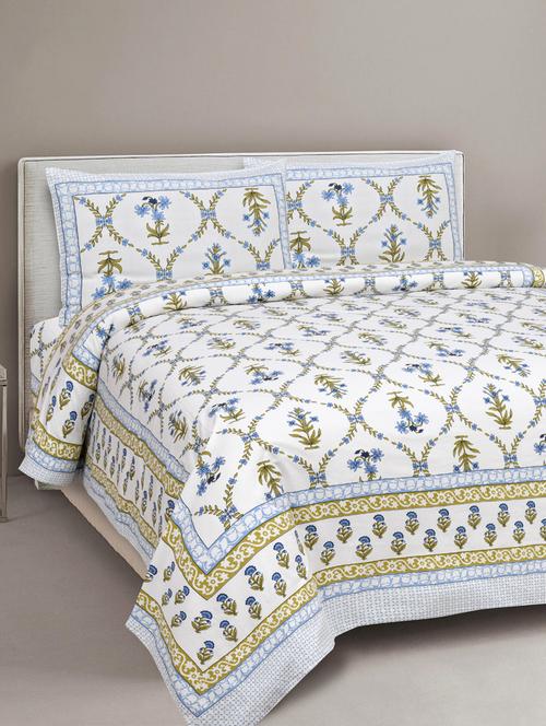 texstylehome super soft pure cotton jaipuri print double bedsheet with 2 pillow covers - 18402853 - Very Small Image - 1