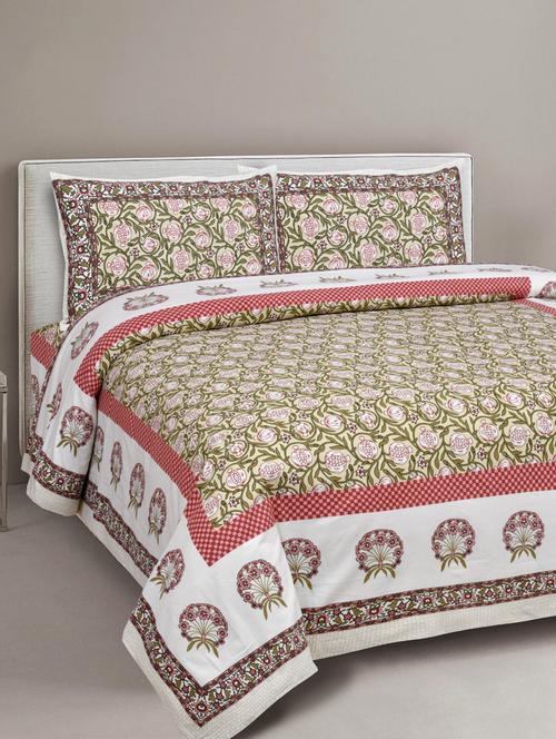 texstylehome super soft pure cotton jaipuri print double bedsheet with 2 pillow covers - 18402858 - Very Small Image - 1