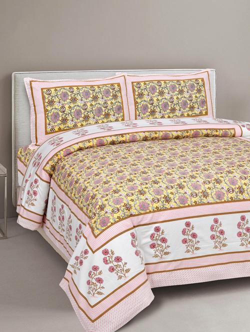 texstylehome super soft pure cotton jaipuri print double bedsheet with 2 pillow covers - 18402865 - Very Small Image - 1