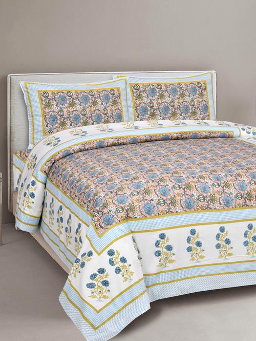 texstylehome super soft pure cotton jaipuri print double bedsheet with 2 pillow covers - 18402866 - Very Small Image - 1