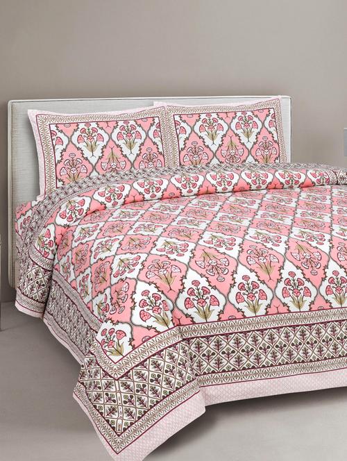 texstylehome super soft pure cotton jaipuri print double bedsheet with 2 pillow covers - 18402867 - Very Small Image - 1