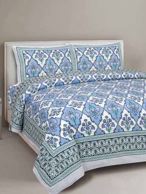 texstylehome super soft pure cotton jaipuri print double bedsheet with 2 pillow covers - 18402868 - Very Small Image - 1