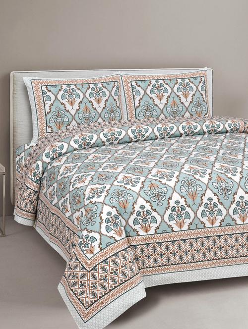 texstylehome super soft pure cotton jaipuri print double bedsheet with 2 pillow covers - 18402869 - Very Small Image - 1