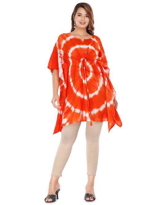 notch neck tie & dye kaftan tunic - 18402949 - Very Small Image - 1