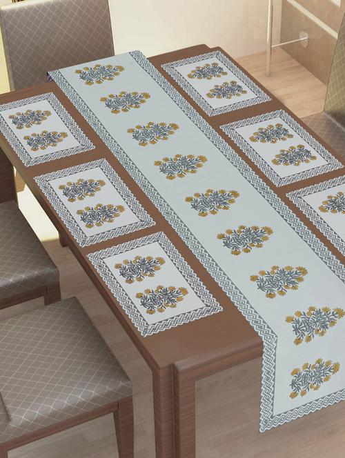 texstylehome thick cotton jaipuri print 6 table mat and 1 runner set(pack of 7 pcs) - 18403057 - Very Small Image - 1