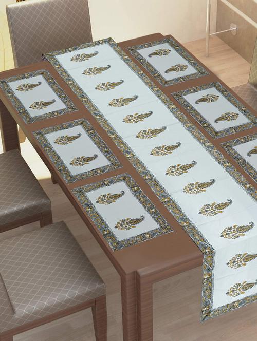 texstylehome thick cotton jaipuri print 6 table mat and 1 runner set(pack of 7 pcs) - 18403067 - Very Small Image - 1