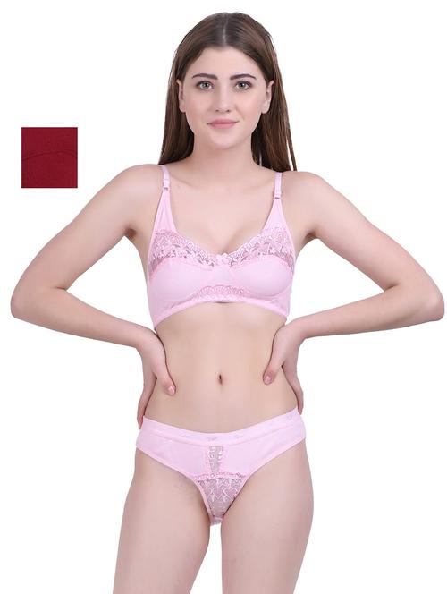 pack of 2solid non padded bra & panty set - 18403291 - Very Small Image - 1