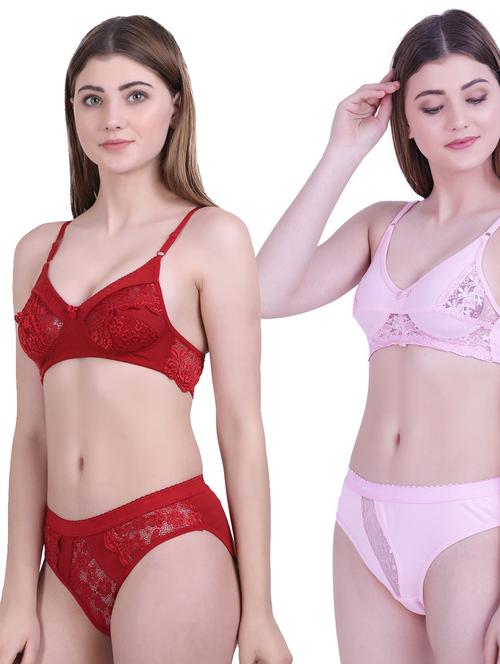 pack of 2 solid non padded bra & panty set - 18403347 - Very Small Image - 1