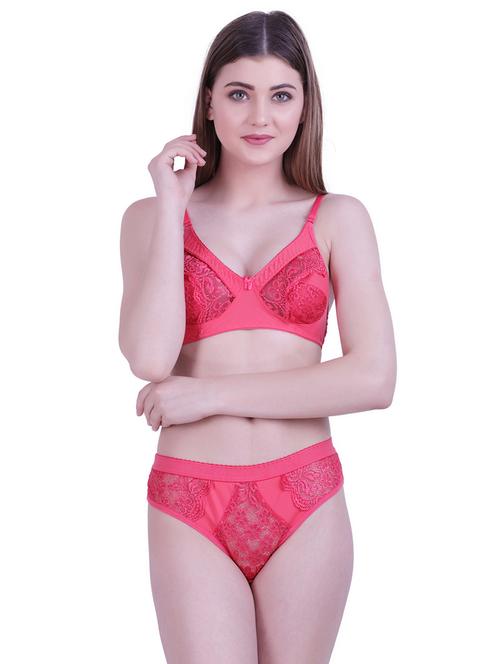 pink solid non padded bra and panty set - 18403423 - Very Small Image - 1