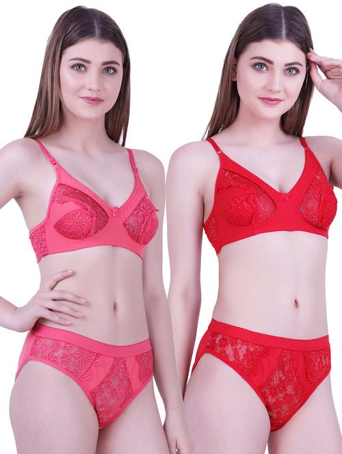 pack of 2 solid non padded bra and panty set - 18403452 - Very Small Image - 1