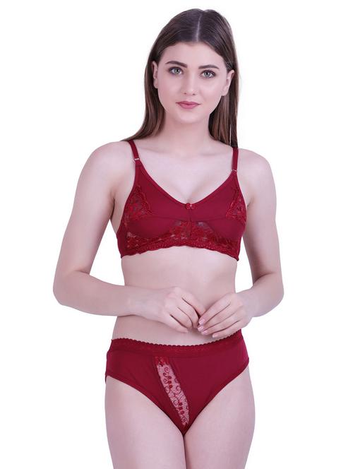 maroon non padded bra and panty set - 18403455 - Very Small Image - 1