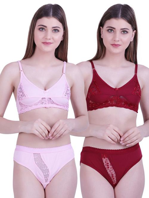 pack of 2 solid regular bras and panty set - 18403488 - Very Small Image - 1