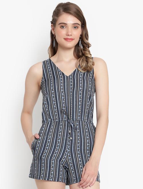 tie front printed romper - 18403662 - Very Small Image - 1
