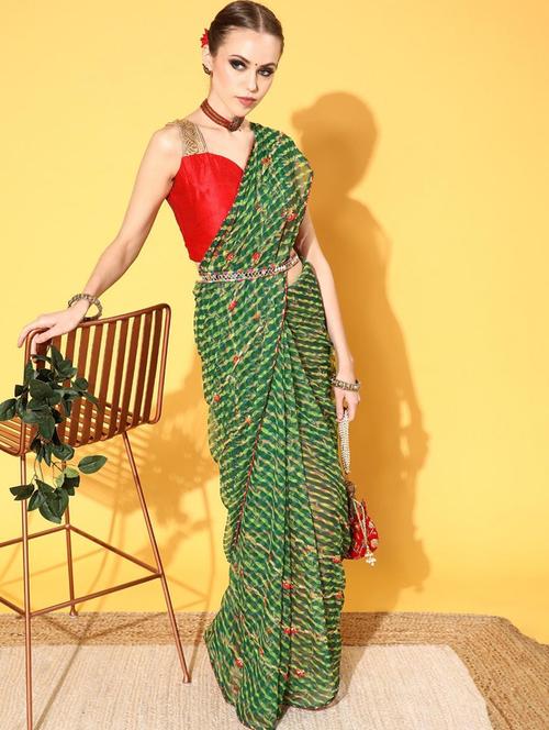 green fusion saree with blouse - 18404130 - Very Small Image - 1