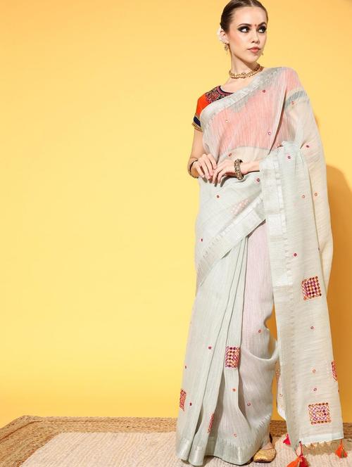 women's embroidered saree with blouse - 18404140 - Very Small Image - 1