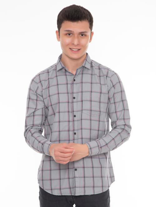 grey checkered casual shirt - 18404600 - Very Small Image - 1
