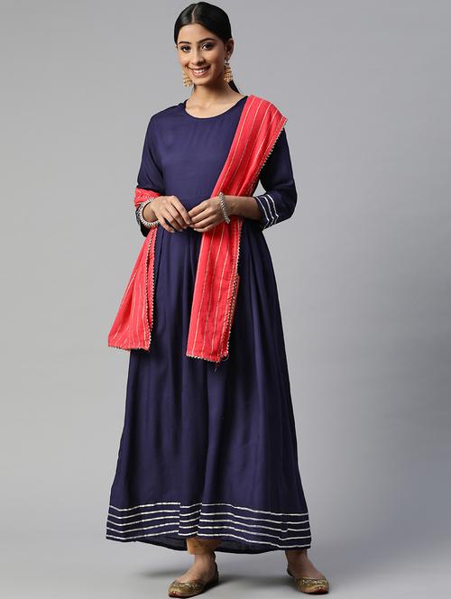 navy rayon anarkali kurta - 18404757 - Very Small Image - 1