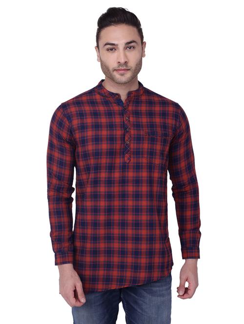 red checkered asymmetric kurta - 18405009 - Very Small Image - 1