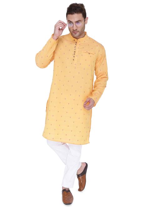 orange self-designed long kurta - 18405019 - Very Small Image - 1