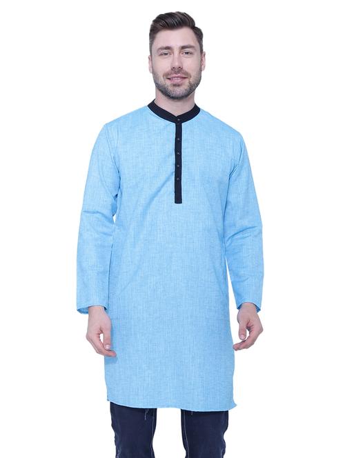 light blue solid long kurta - 18405035 - Very Small Image - 1