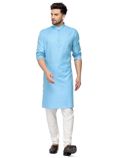 light blue solid kurta pyjama ethnic wear set - 18405530 - Very Small Image - 1