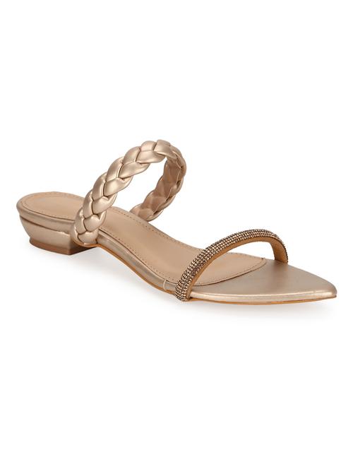 gold pu slip on sandals - 18405931 - Very Small Image - 1