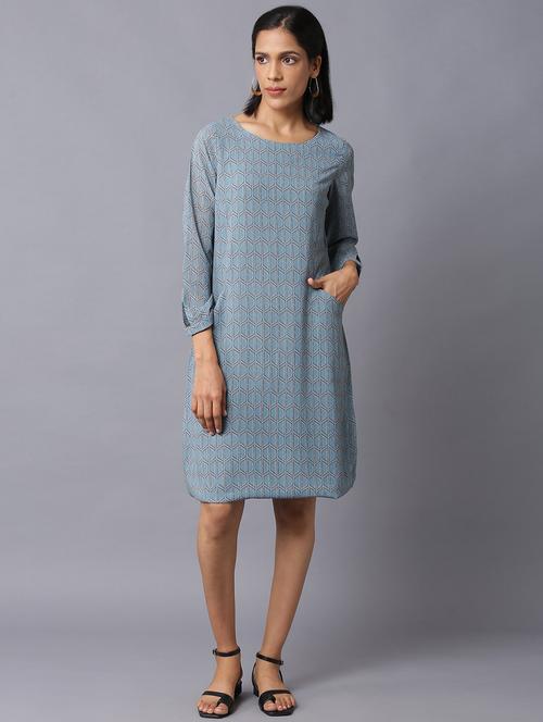 teal printed straight ethnic dress - 18406058 - Very Small Image - 1