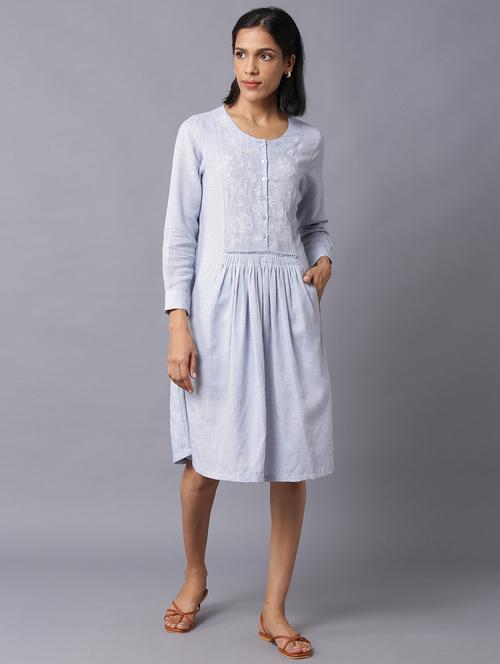 light blue checked straight ethnic dress - 18406061 - Very Small Image - 1