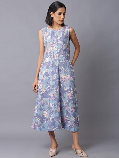 light blue floral flared ethnic dress - 18406066 - Very Small Image - 1