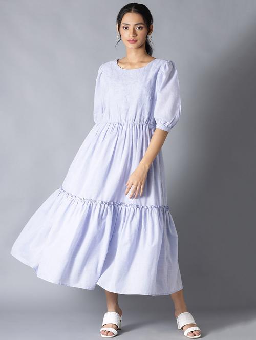 light blue solid flared ethnic dress - 18406069 - Very Small Image - 1