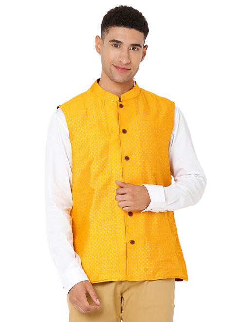 yellow self-designed nehru jacket - 18406122 - Very Small Image - 1
