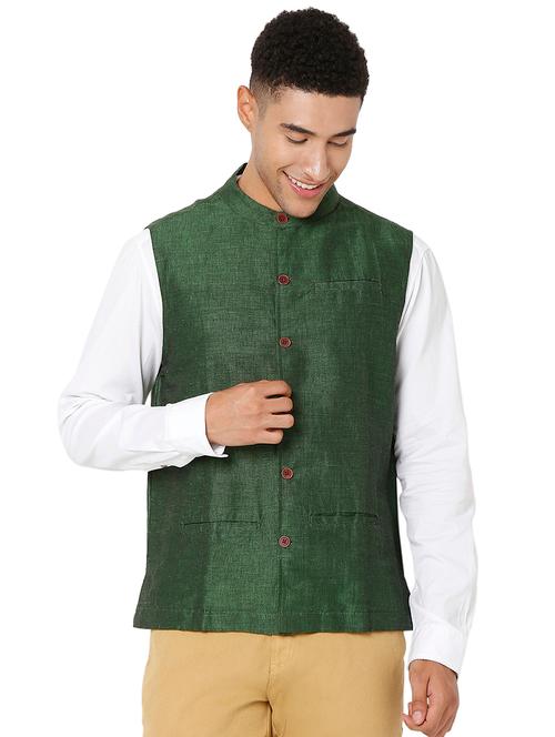 green self-designed nehru jacket - 18406127 - Very Small Image - 1