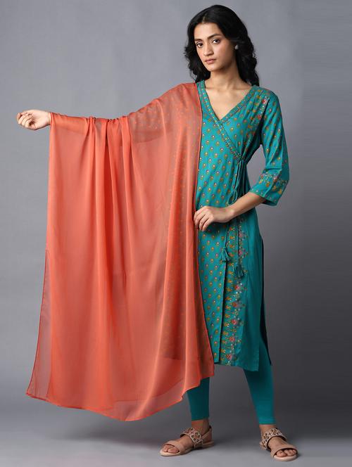 orange woven plain dupatta - 18406476 - Very Small Image - 1