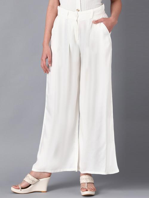 white solid flared palazzo - 18406680 - Very Small Image - 1