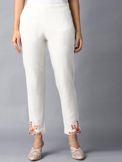 white solid straight pant - 18406715 - Very Small Image - 1