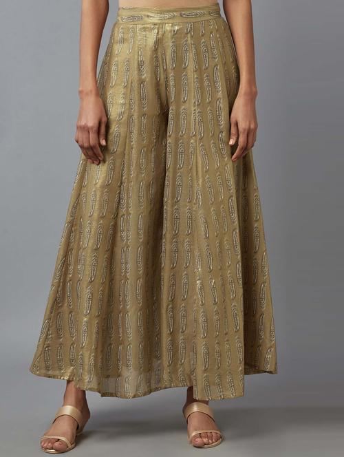 gold printed flared palazzo - 18406735 - Very Small Image - 1