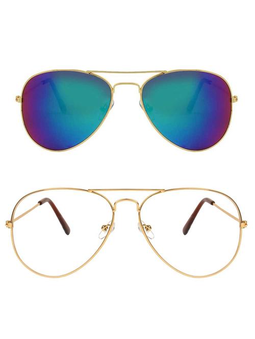alfalah gold & gold aviator metal unisex combo sunglasses - 18406857 - Very Small Image - 1