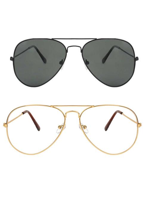 alfalah black & gold aviator metal unisex combo sunglasses - 18406884 - Very Small Image - 1