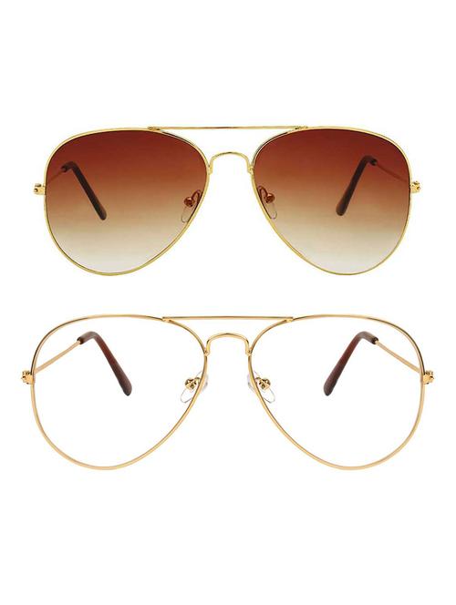 alfalah gold & black aviator metal unisex combo sunglasses - 18406937 - Very Small Image - 1