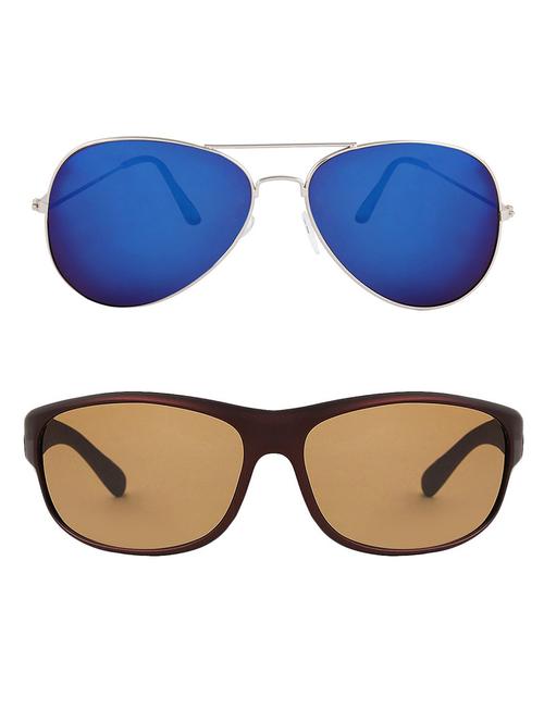 alfalah silver & brown aviator metal unisex combo sunglasses - 18406982 - Very Small Image - 1