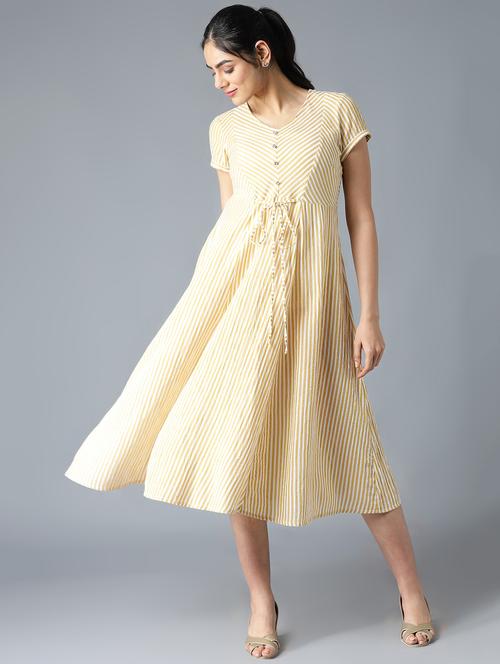 yellow striped straight ethnic dress - 18407020 - Very Small Image - 1