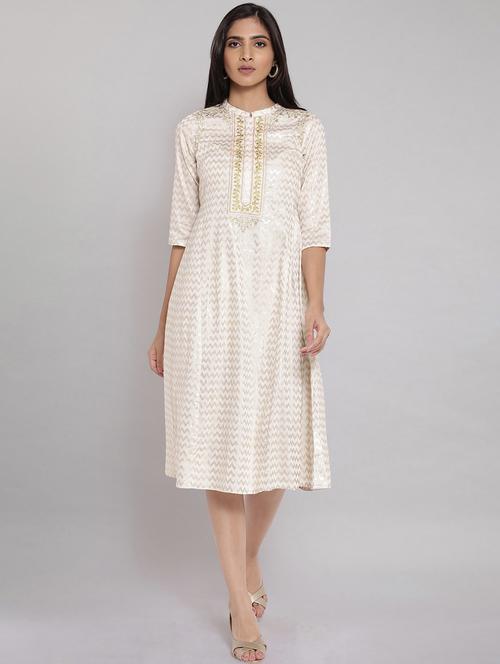 cream printed flared ethnic dress - 18407029 - Very Small Image - 1