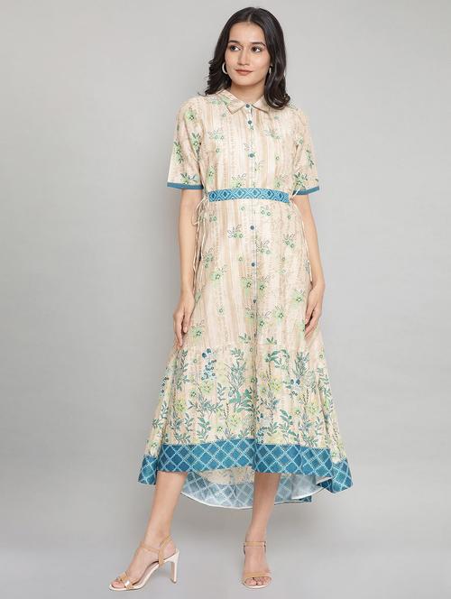cream floral a-line ethnic dress - 18407035 - Very Small Image - 1
