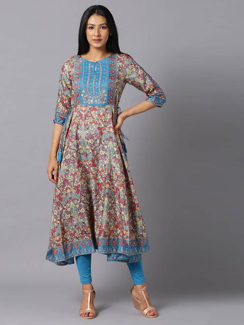 teal satin kurta legging set - 18407067 - Very Small Image - 1