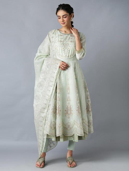 green satin kurta legging set - 18407076 - Very Small Image - 1