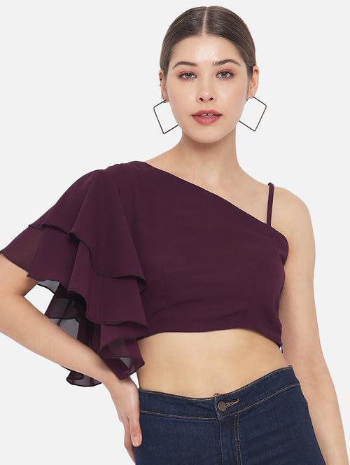 women's crop asymmetric neck top - 18407257 - Very Small Image - 1