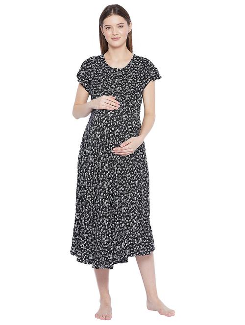 round neck printed maternity wear nighty - 18407831 - Very Small Image - 1