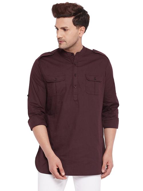 brown solid pathani kurta - 18407857 - Very Small Image - 1