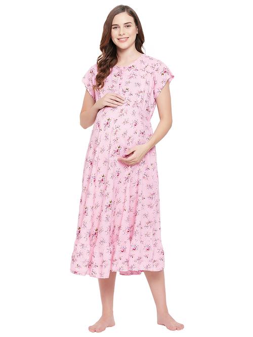 round neck printed maternity wear nighty - 18407884 - Very Small Image - 1